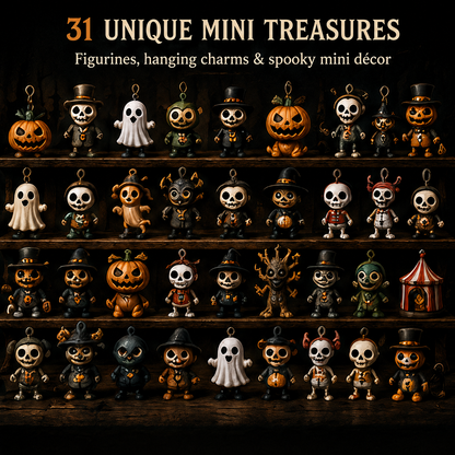 🎉🎃 31 Nights of Fright Halloween Countdown Box | 31 Unique Mini Figurines, Hanging Charms & Spooky Collectibles with No Repeats 👻✨