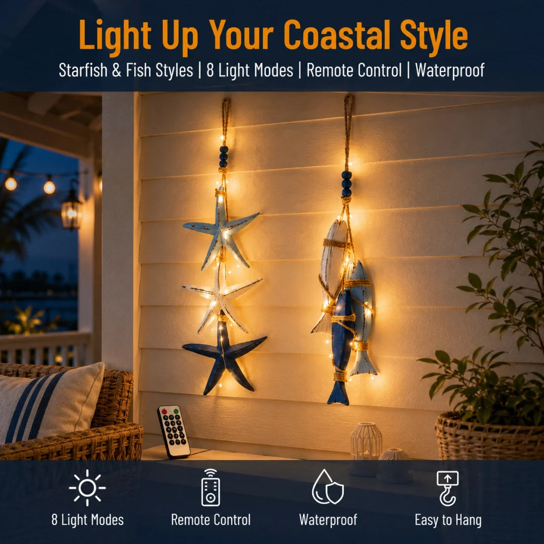 Coastal Wooden Hanging Ornament Lights