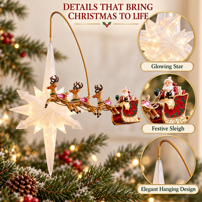 🎅✨ Santa’s Starlight Journey – Lighted Flying Sleigh Christmas Tree Topper