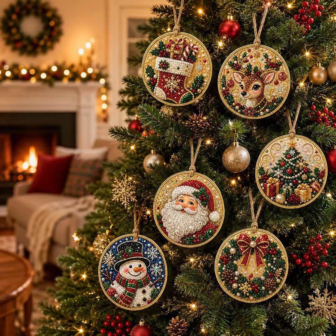 Christmas Cats six-piece DIY diamond painting ornament set