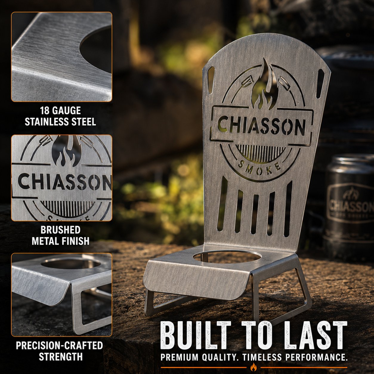 🍗 Chiasson Smoke Beer Can Chicken Chair | Heavy-Duty 18-Gauge Stainless Steel Holder for Stable Upright Grilling & 16 oz Cans 🔥