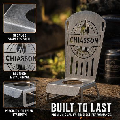 🍗 Chiasson Smoke Beer Can Chicken Chair | Heavy-Duty 18-Gauge Stainless Steel Holder for Stable Upright Grilling & 16 oz Cans 🔥
