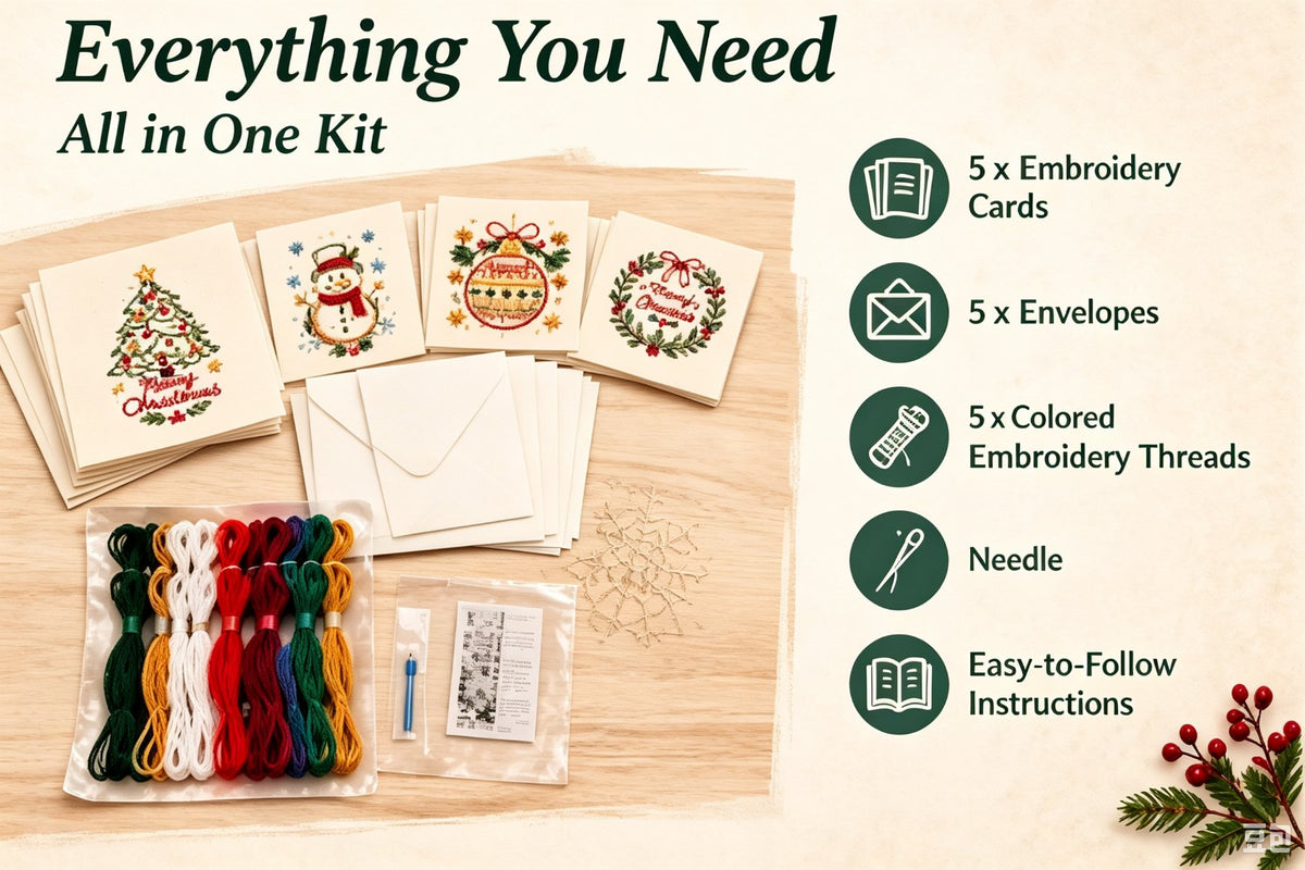 🔥LAST DAY 50% OFF - 🌲 🪡 Christmas Hand Embroidery Card DIY Kit | Stitch Your Way Into the Christmas Spirit ✨ 🎁