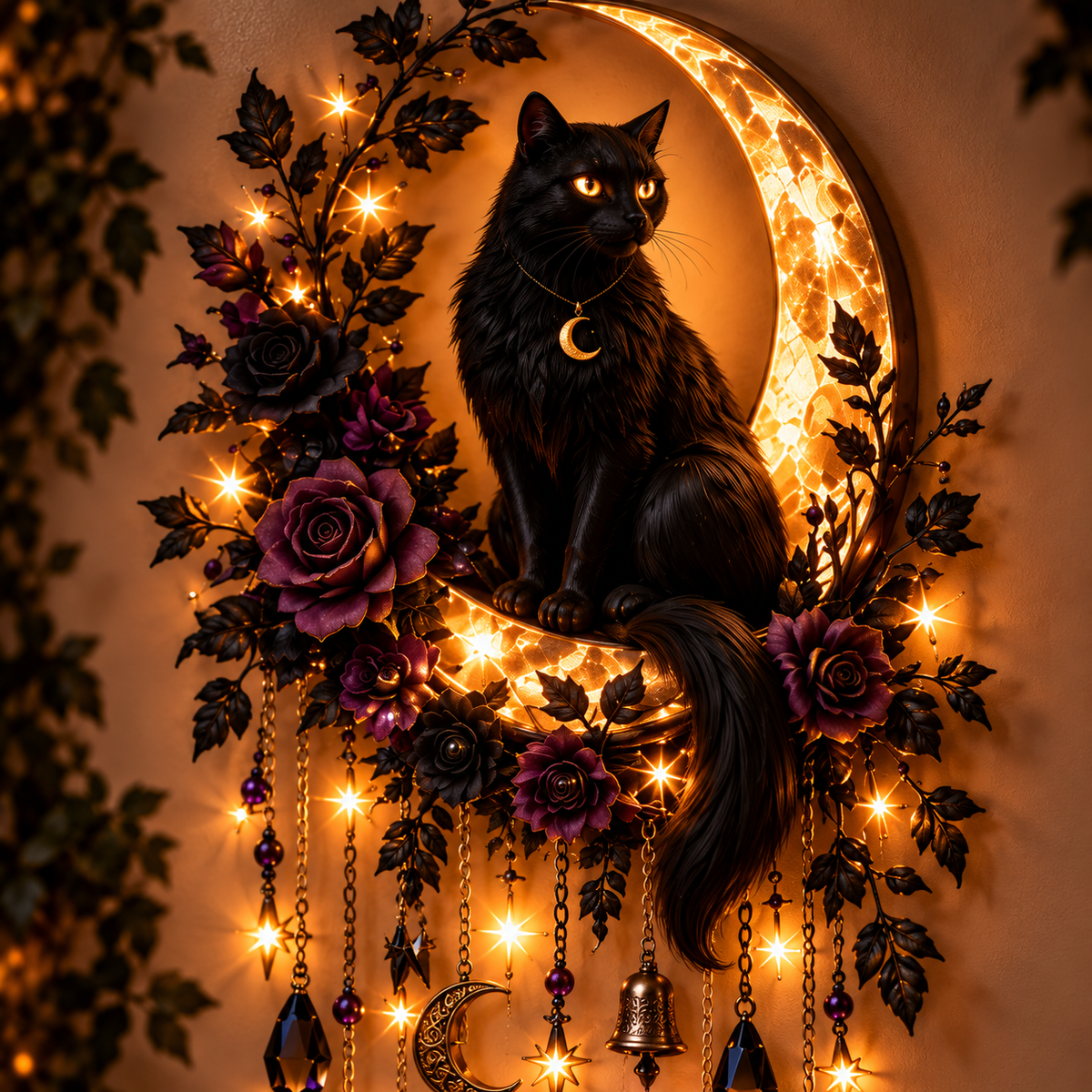 Black cat moon wall decor