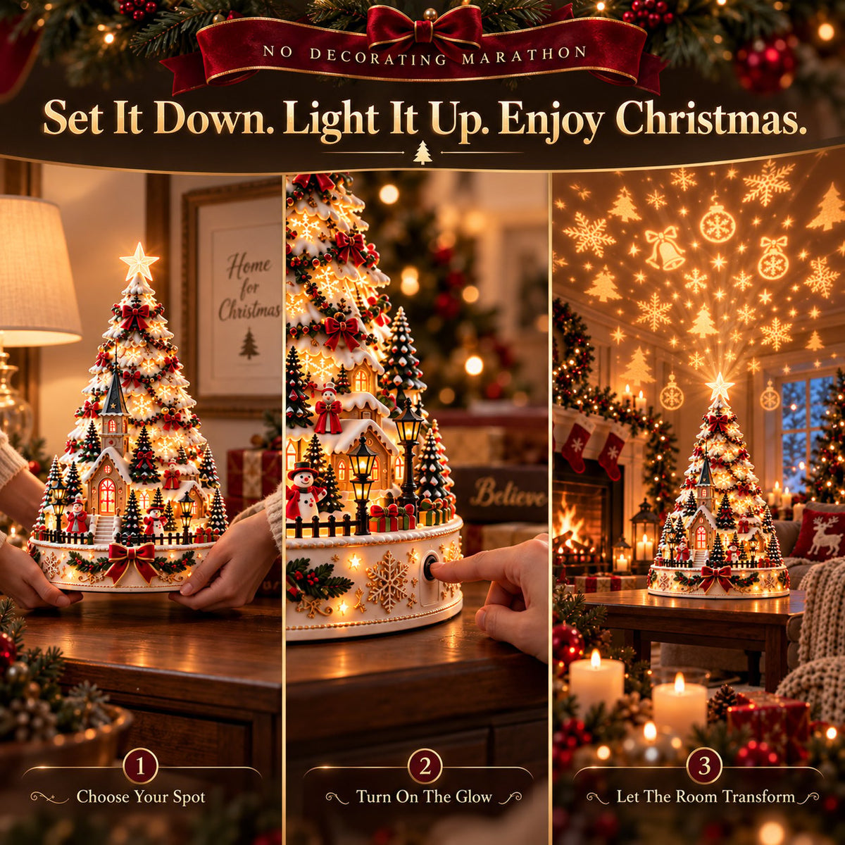Three simple steps to enjoy Christmas Village Lightscape Tree