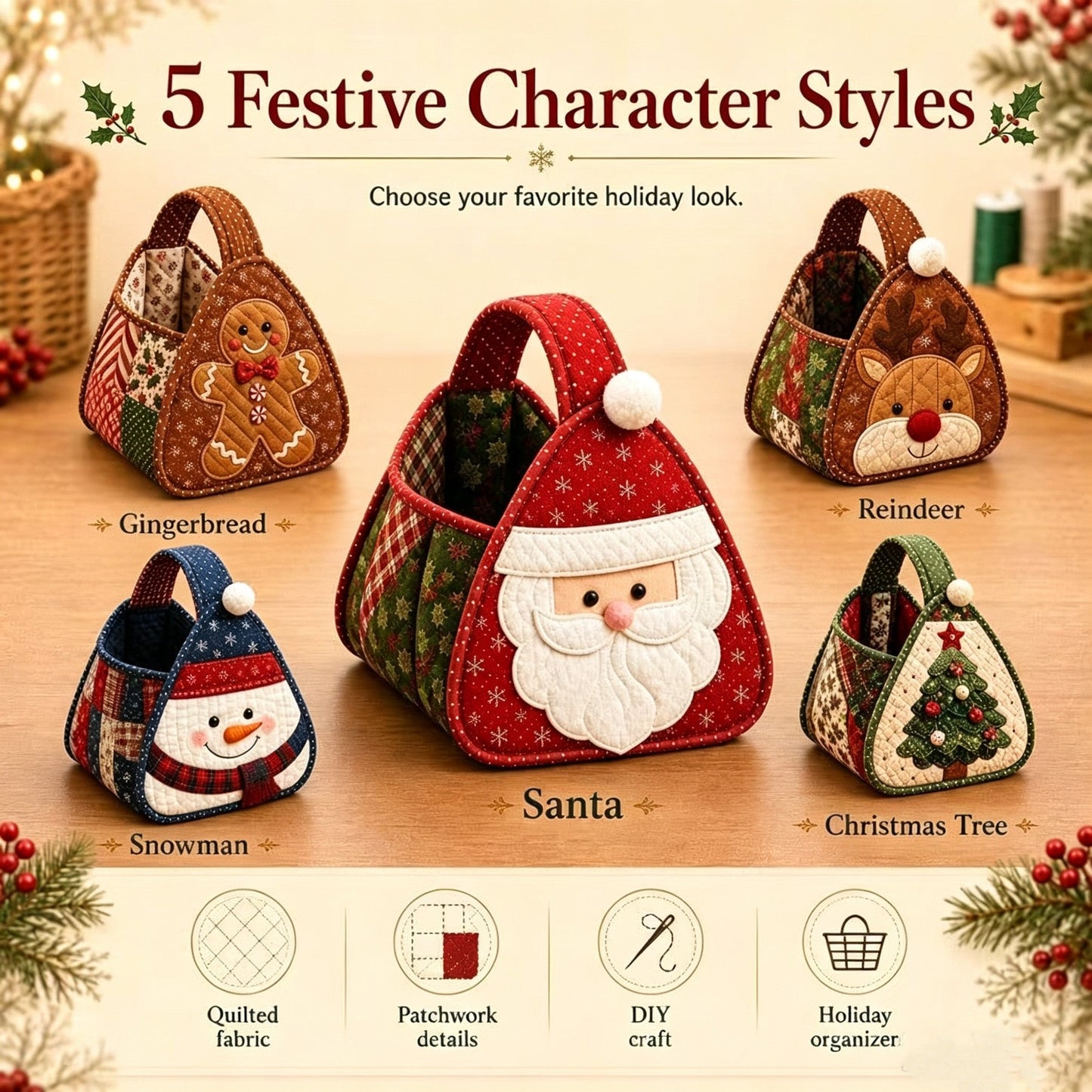 🎄Christmas Character Quilted Carry Basket