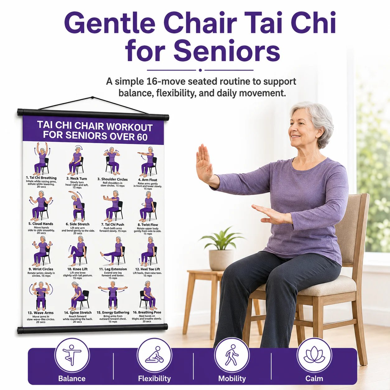 🔥Tai Chi Chair Workout Chart for Seniors (16 x 24 inches)