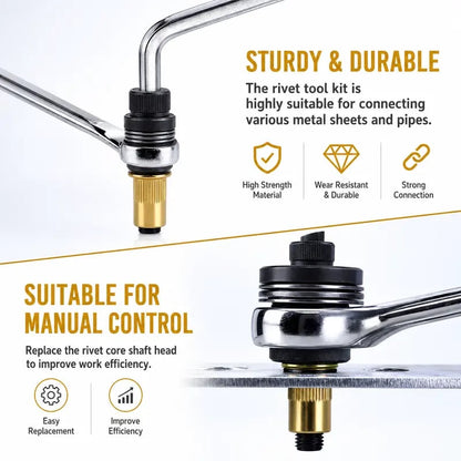 🏆Head Rivet Nut Tool, M3 M4 M5 M6 M8 Rivnut Kit, Carbon Steel Rivnut Set, Threaded Rivet Nut Kit, Manual Riveter Rivnuts Tool Accessory for Automotive Repair Warehouses