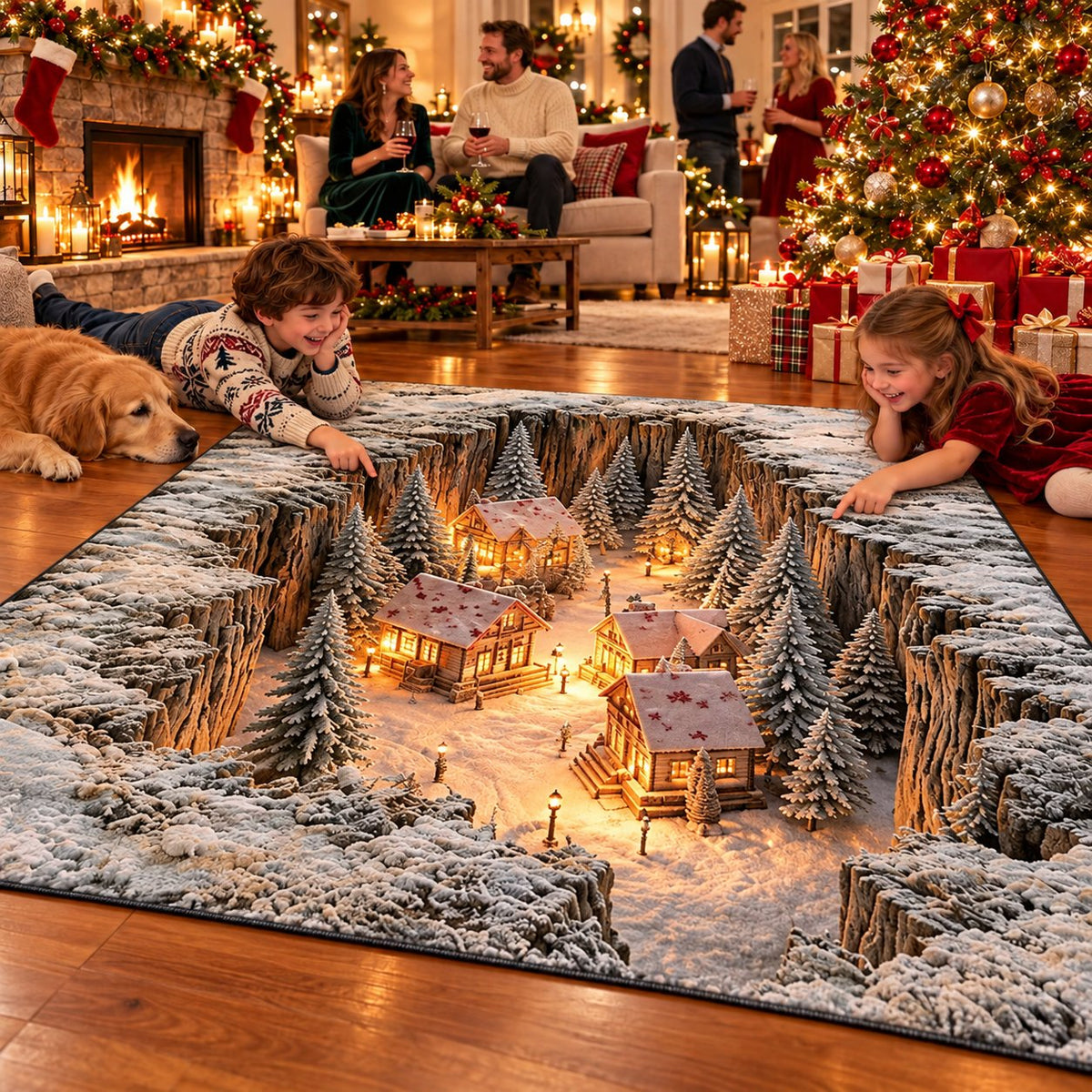 Optical Illusion Christmas Scene Rug | Bring A Hidden Winter Village To Your Floor