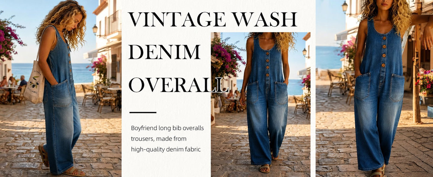 🤠👖Vintage Loose Wide Leg Denim Bib Overalls for Women