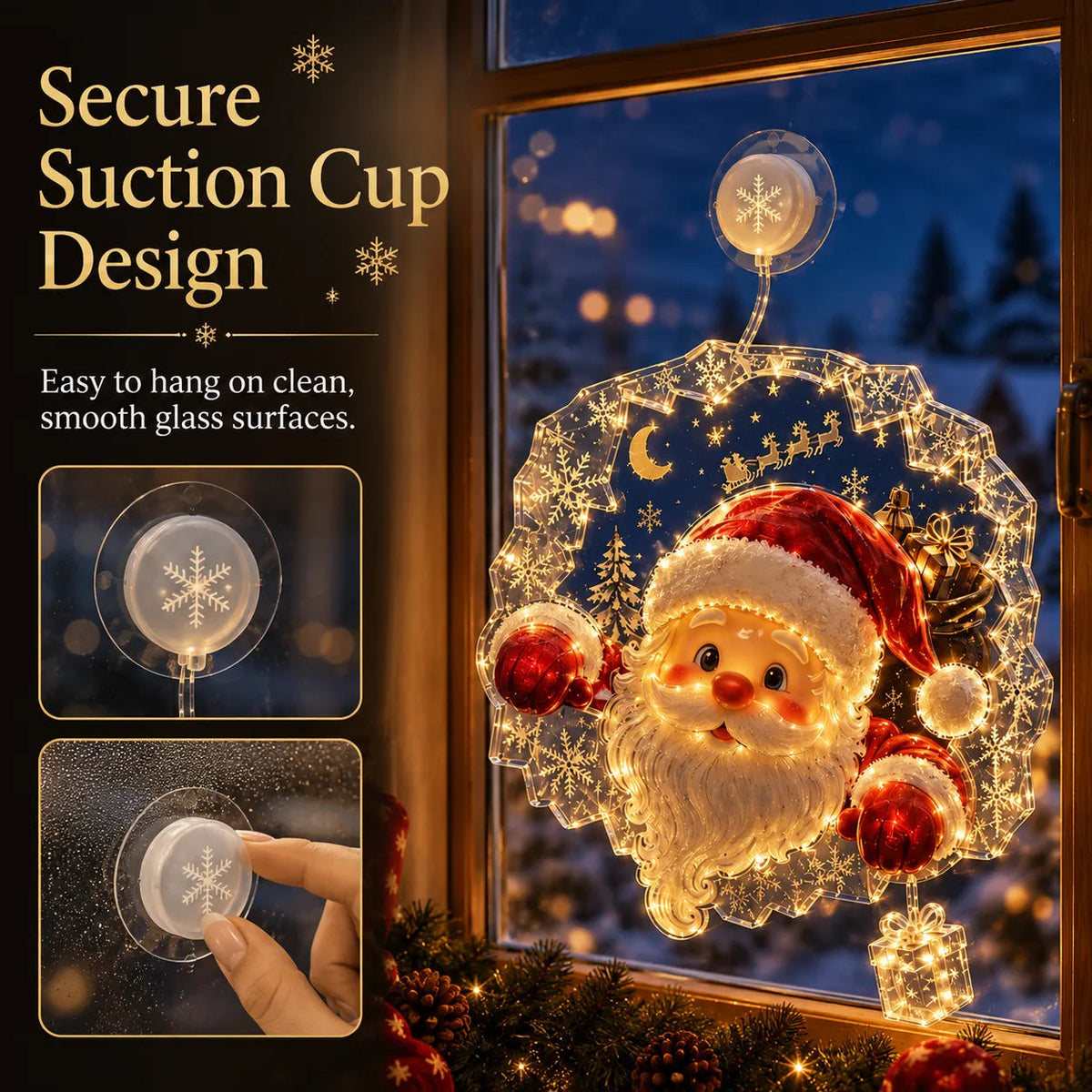 🏅 2026 Best Seller ✨🎄Lighted Christmas Window Decoration with Suction Cup | Warm LED Window Light with Double-Layer Design & Multiple Festive Styles ✨