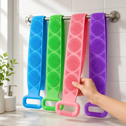 🚿🛁 Silicone Shower Back Scrubber Belt – Double-Sided Exfoliating Shower Body Brush with Mesh Sponge for Deep Cleaning