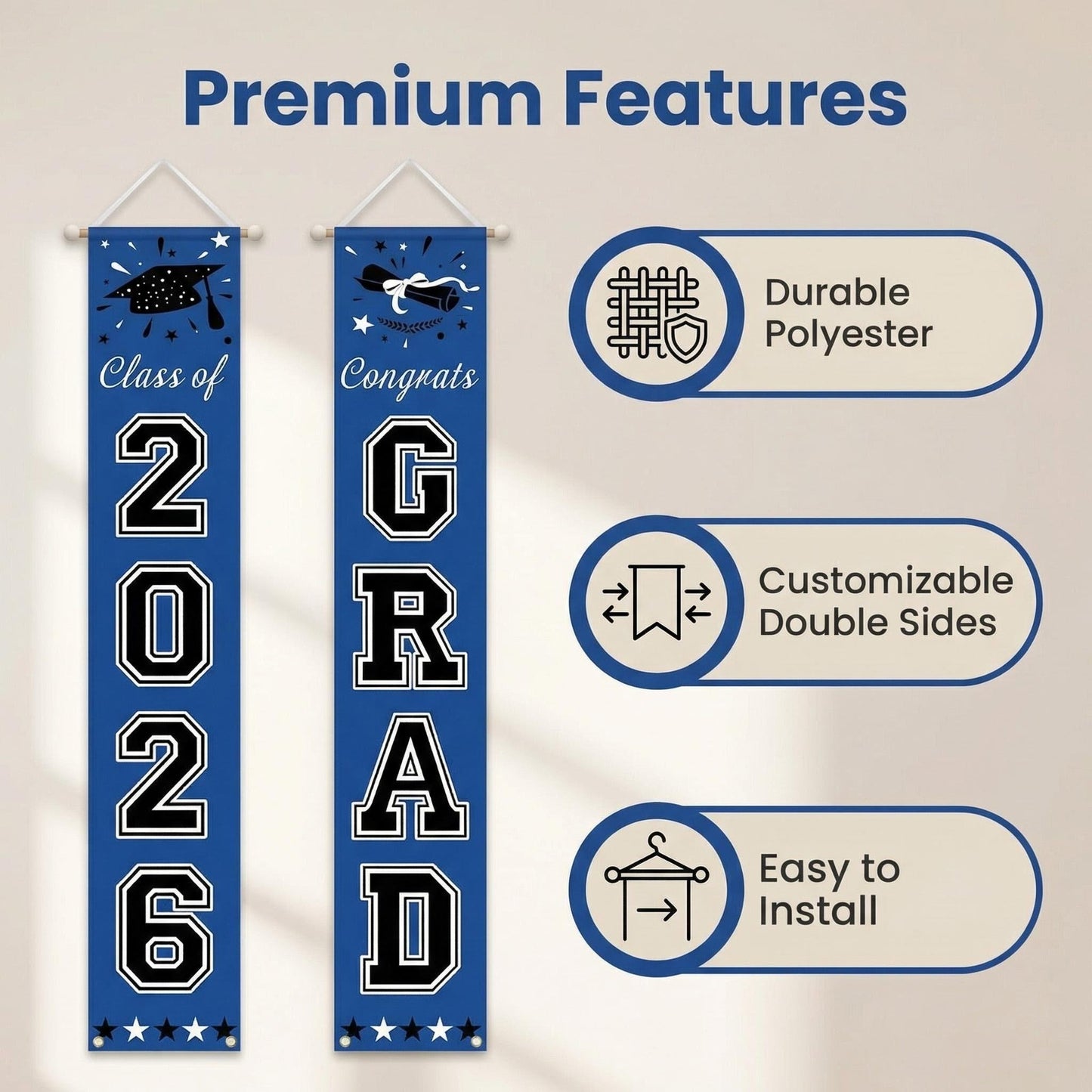 🚩 Personalized Welcome Door Banners: Class of 2026 Graduation Sign & Porch Decor (Set of 2)