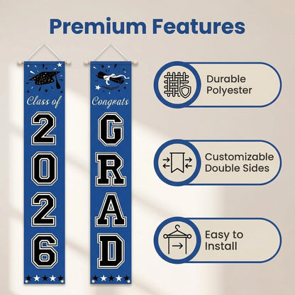 🚩 Personalized Welcome Door Banners: Class of 2026 Graduation Sign & Porch Decor (Set of 2)