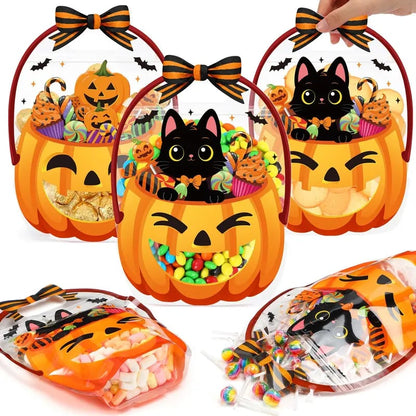 🔥Last Day 50% OFF - 50 Pcs Halloween Favor Bags Transparent Pumpkin Sealed Pouches🍬