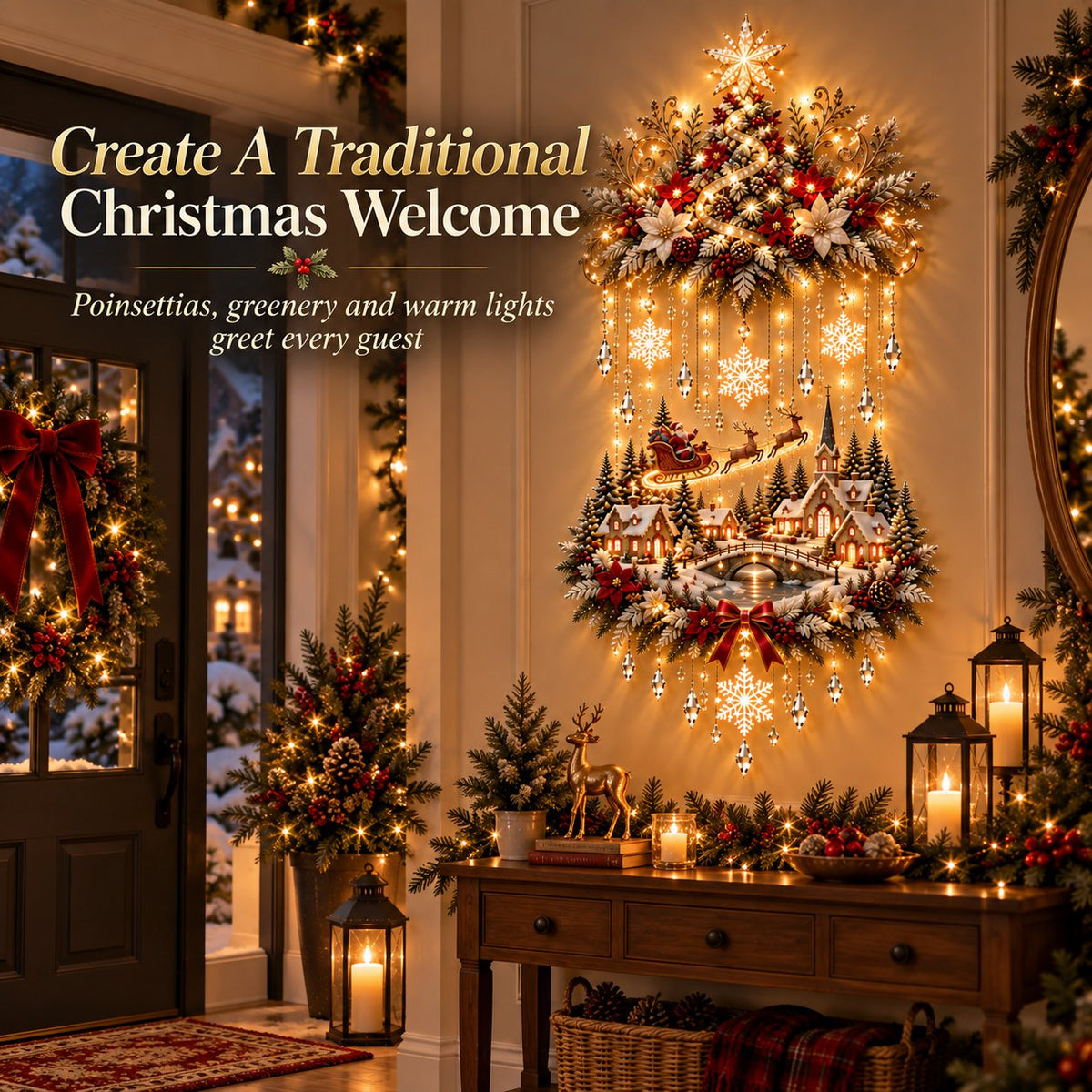 Illuminated Christmas Tree & Village Wall Hanging