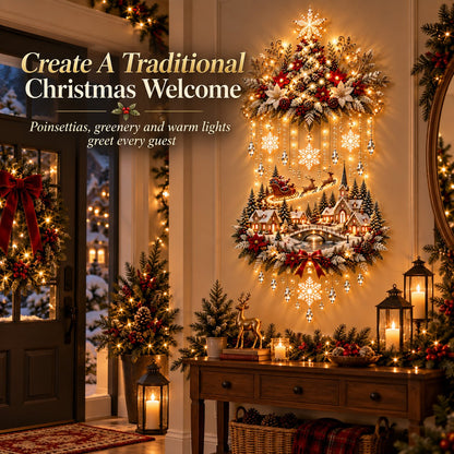 Illuminated Christmas Tree & Village Wall Hanging