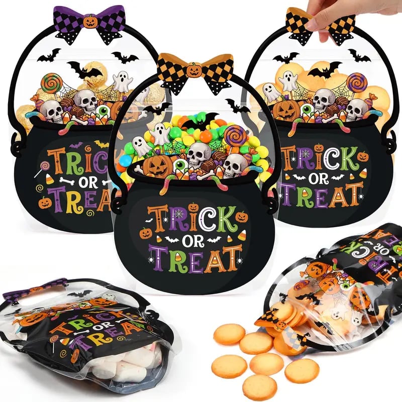 🔥Last Day 50% OFF - 50 Pcs Halloween Favor Bags Transparent Pumpkin Sealed Pouches🍬
