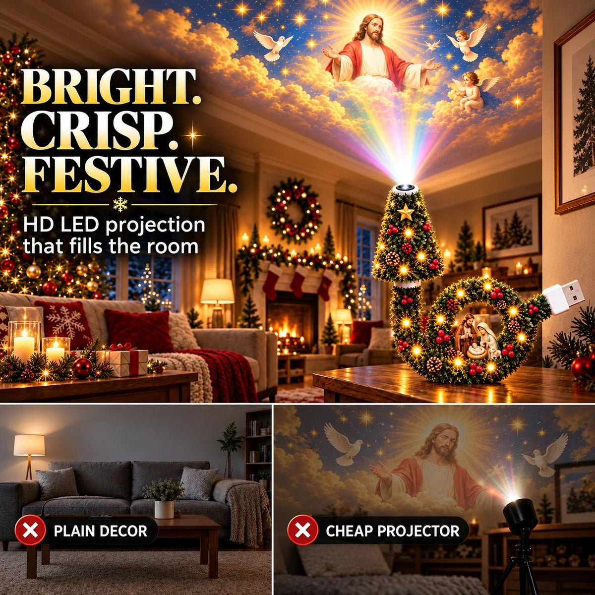 ✝️ USB Jesus 5D Projection Light ✨ 5 Sacred Christmas Scenes 🎄