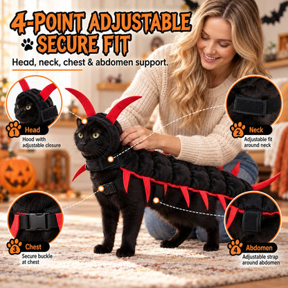😺Halloween Cat Centipede Costume – Funny 3D Padded Creepy Crawler Outfit for Cats