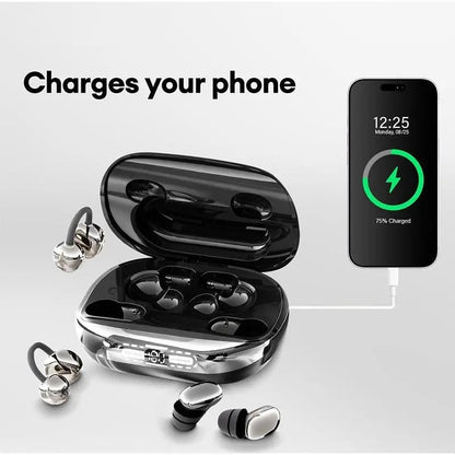 🎧 3-in-1 Wireless Earbuds with Power Bank Charging Case – Clip-On & Sleep Bluetooth Headphones with 4 Earbuds, Noise Cancellation, Water Resistant for Sports & Sleep