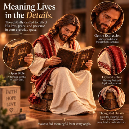 🎁Last Day 49% OFF✝️Keep Faith Close – Jesus Reading the Bible Figurine
