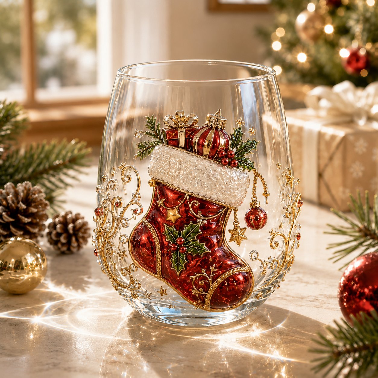 3D Christmas Glass Art Cup | Luxury Raised Holiday Glassware for Drinks, Decor & Christmas Gifts 🎁