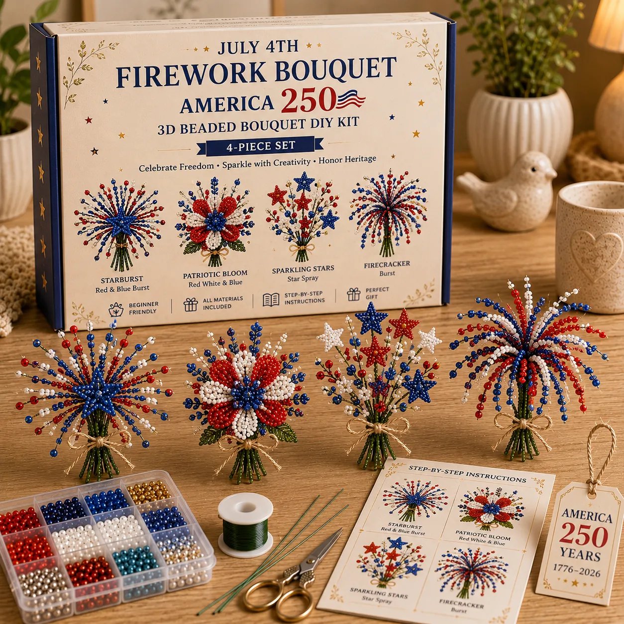 ✨America 250 DIY Beaded Flower Bouquet Craft Kit —Limited Edition Collection