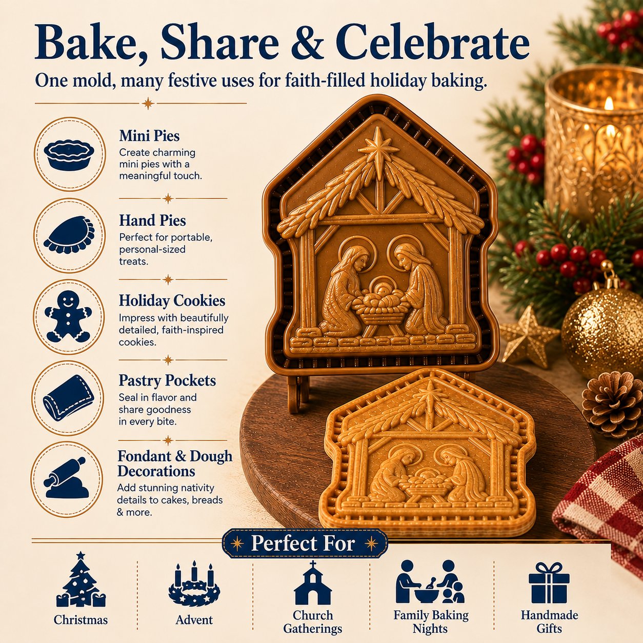 🔥LAST DAY 50% OFF - ✝️ Faith & Nativity Christmas Mini Pie Mold Collection