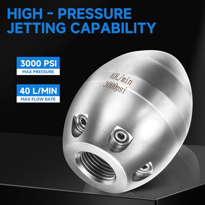 🛠️💦 3000 PSI 40 L/Min 3/8''  NPT Stainless Steel Sewer Jetter Nozzle for Pressure Washers
