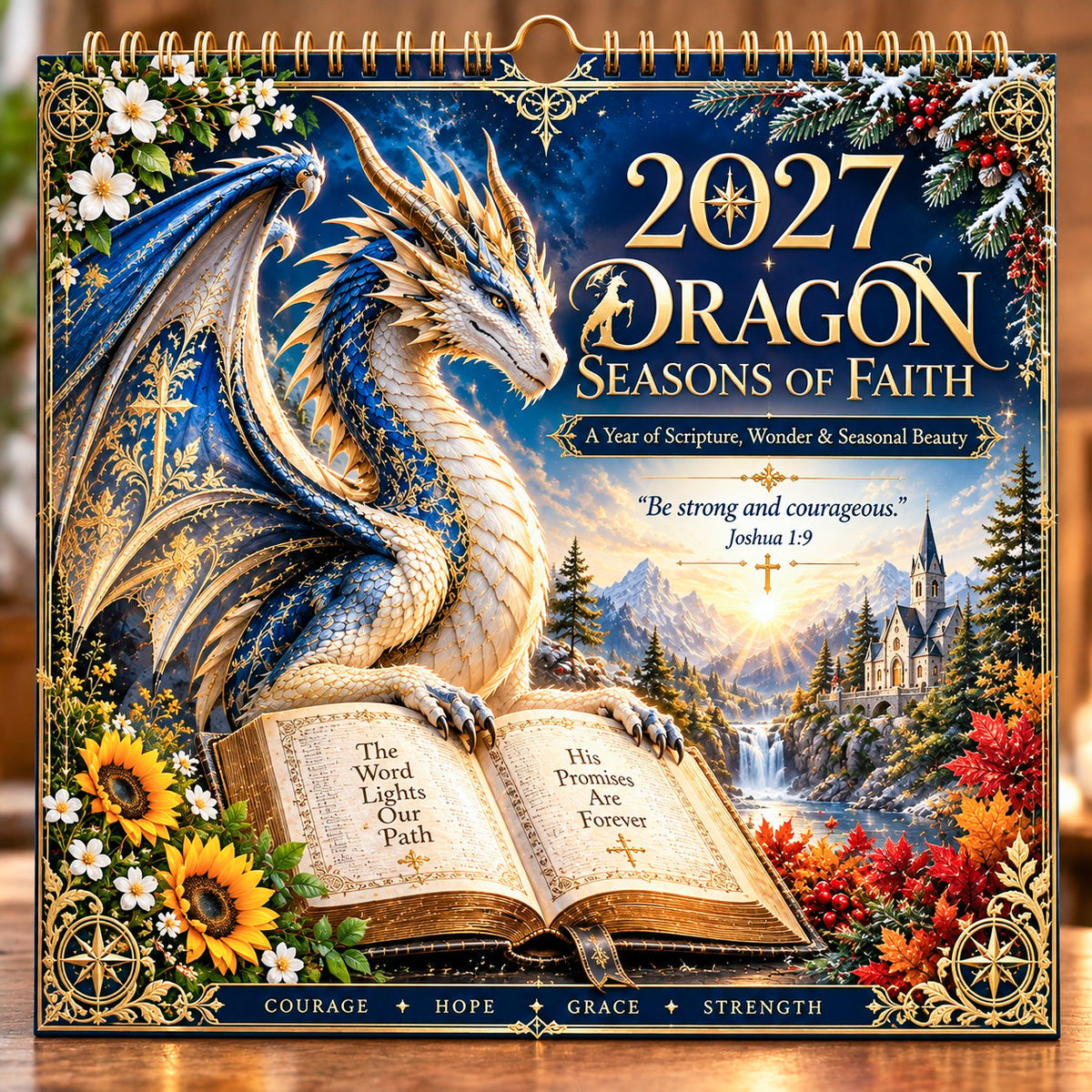 🐉📖2027 Dragon Seasons of Faith Calendar – 12 Fantasy Dragons, Scripture & Seasonal Christian Art