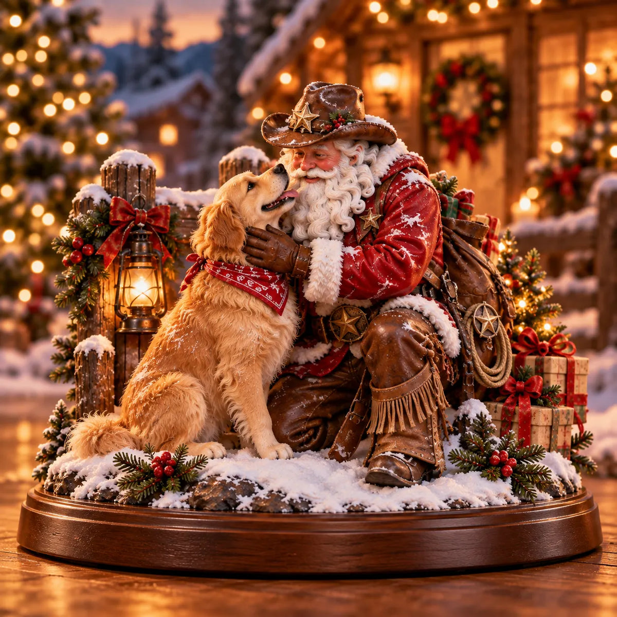 Santa and golden retriever Western Christmas keepsake