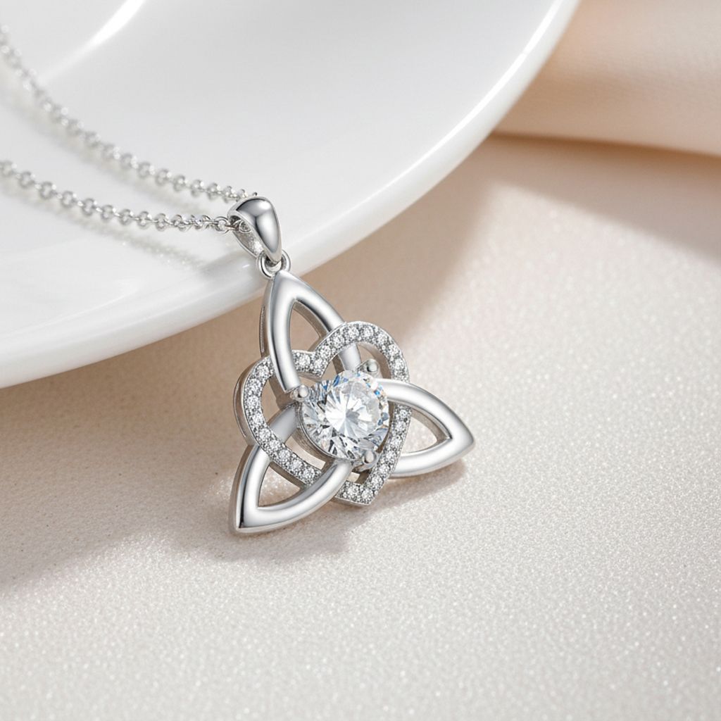 Birthstone Celtic Trinity Knot Heart Necklace✨ Heart Shape Celtic Trinity Knot Birthstone Pendant