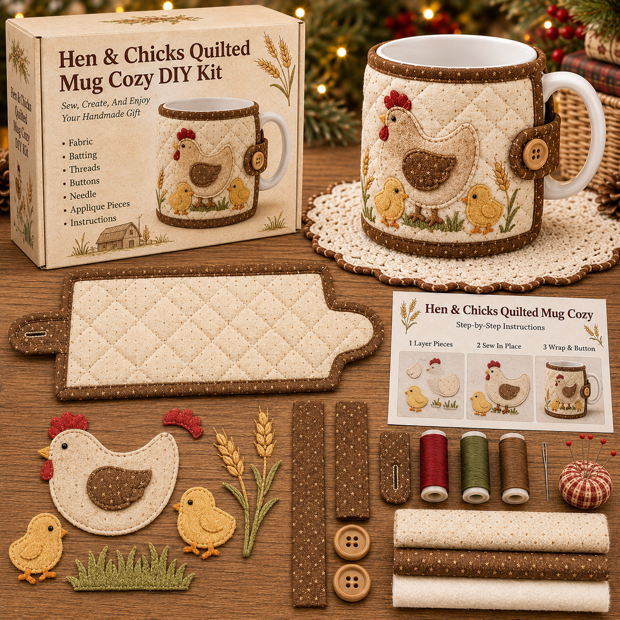 🐷 Farmhouse Friends Mug Cozy Sewing Kit