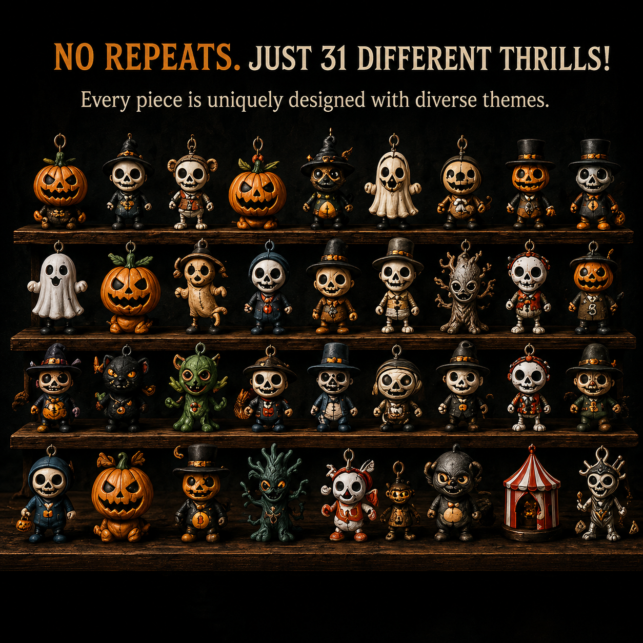 🎉🎃 31 Nights of Fright Halloween Countdown Box | 31 Unique Mini Figurines, Hanging Charms & Spooky Collectibles with No Repeats 👻✨