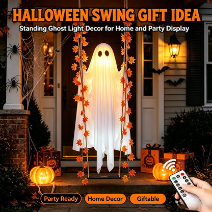 🔥Limited-time 50% Off👻✨LED Hanging Ghost Swing Decoration, 5FT Remote Controlled Halloween Outdoor Hanging Decor🎃