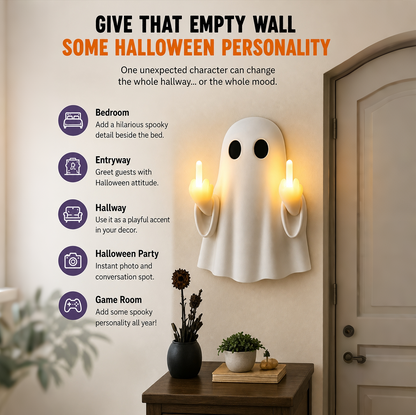 Funny Middle Finger Ghost Wall Light – Spooky-Cute Halloween Glowing Decor