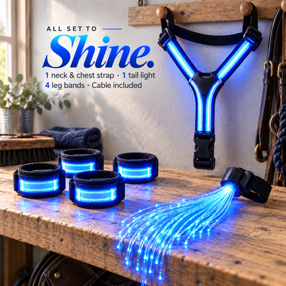 NightGlow™ LED Horse Gear Set – Light-Up Chest Harness, 4 Leg Bands & Tail Strand