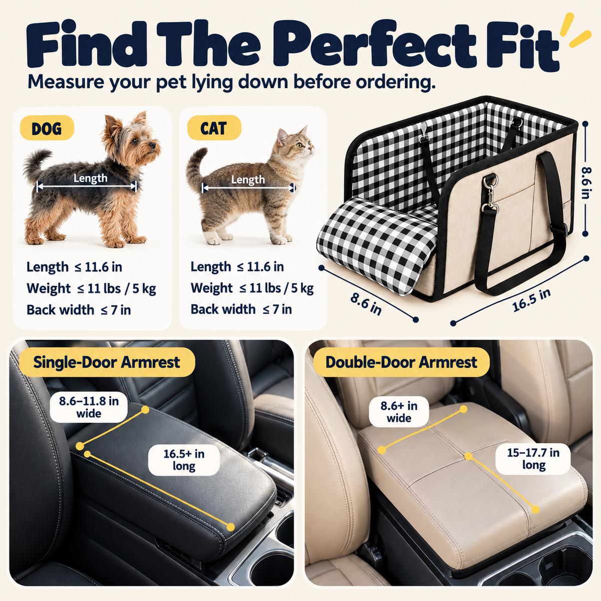 🐾 The Copup Seat™ – Cozy Center Console Car Seat for Small Dogs & Cats
