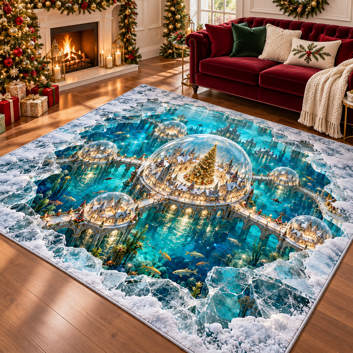 🔥3D Optical Illusion Christmas Rug – Enchanted Underwater Kingdom - product image 7