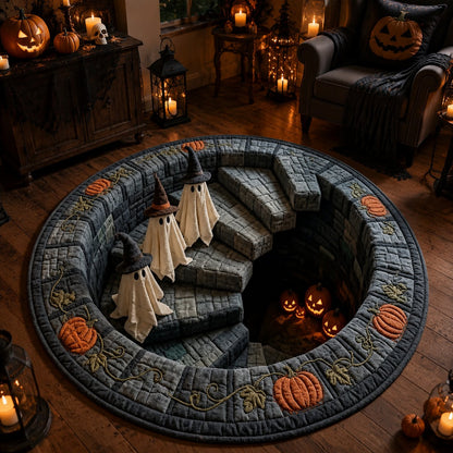 🔥 3D Skeleton Vortex Quilted Round Rug – Spooky Halloween Optical Illusion 👻