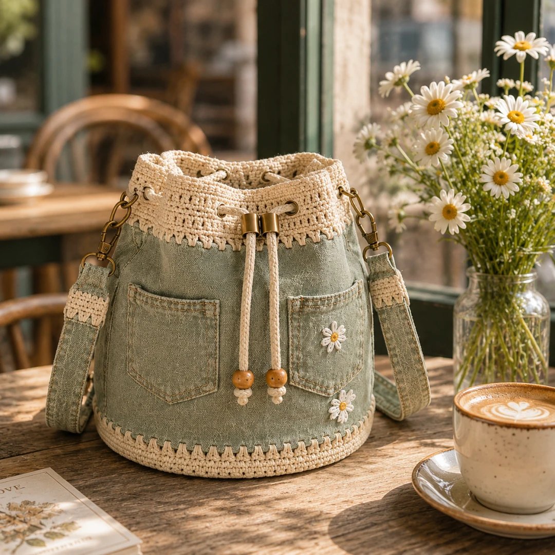 🔥HOT SALE 49% OFF✨👜Denim Crochet Bucket Bag
