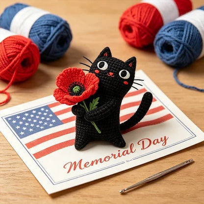 🔥HOT SALE 49% OFF🔥Unisex Memorial Day Poppy Cat Handcrafted Keepsake