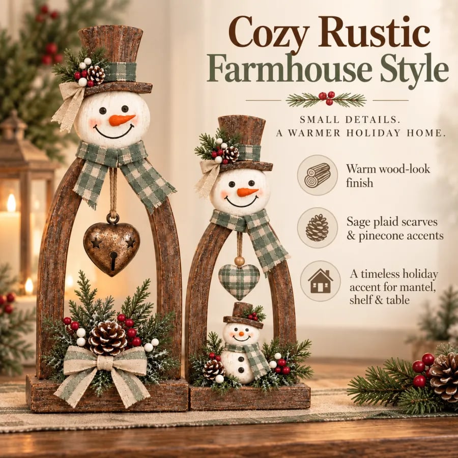 🤎Rustic Vintage Snowman Tabletop Decor Set ☃️