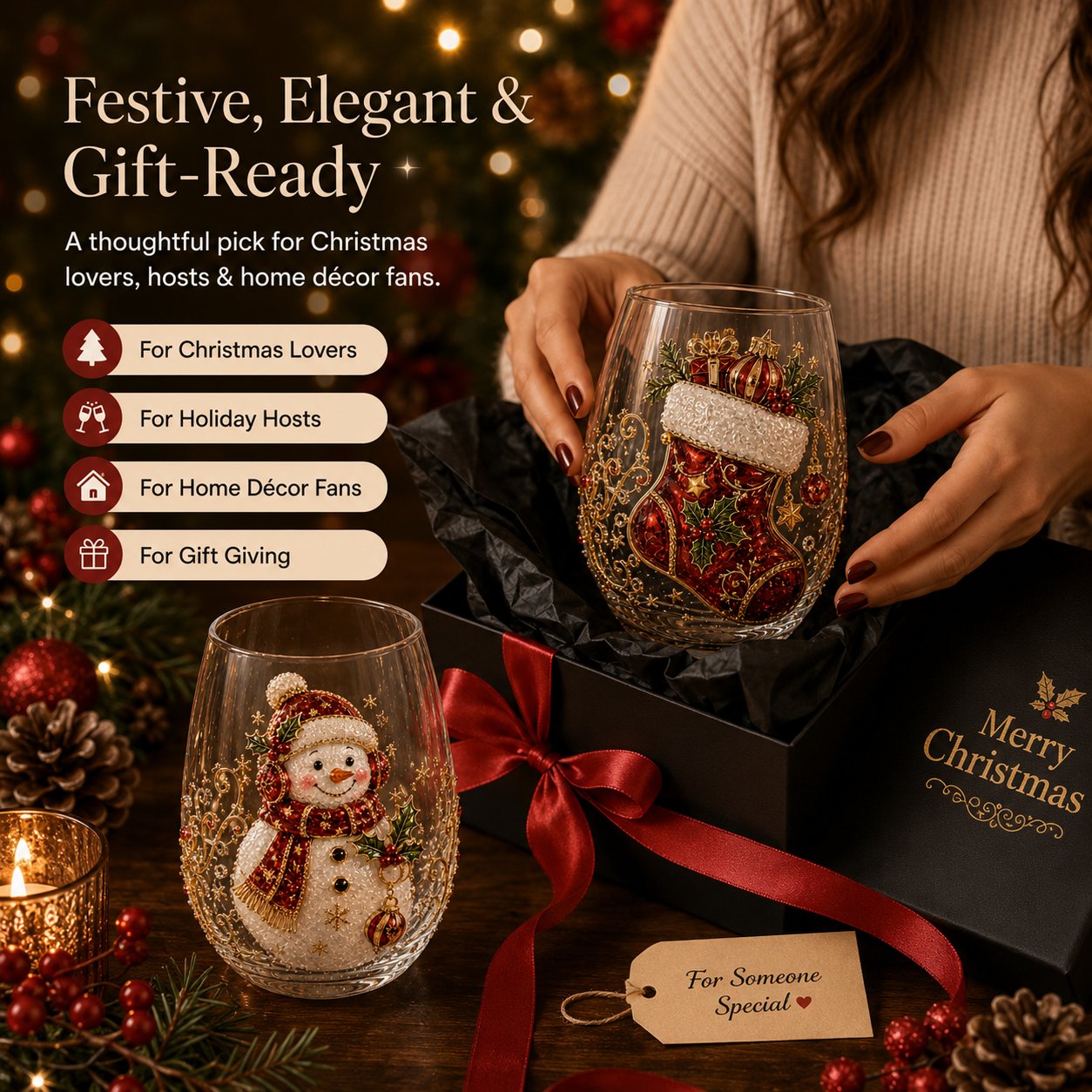 3D Christmas Glass Art Cup | Luxury Raised Holiday Glassware for Drinks, Decor & Christmas Gifts 🎁