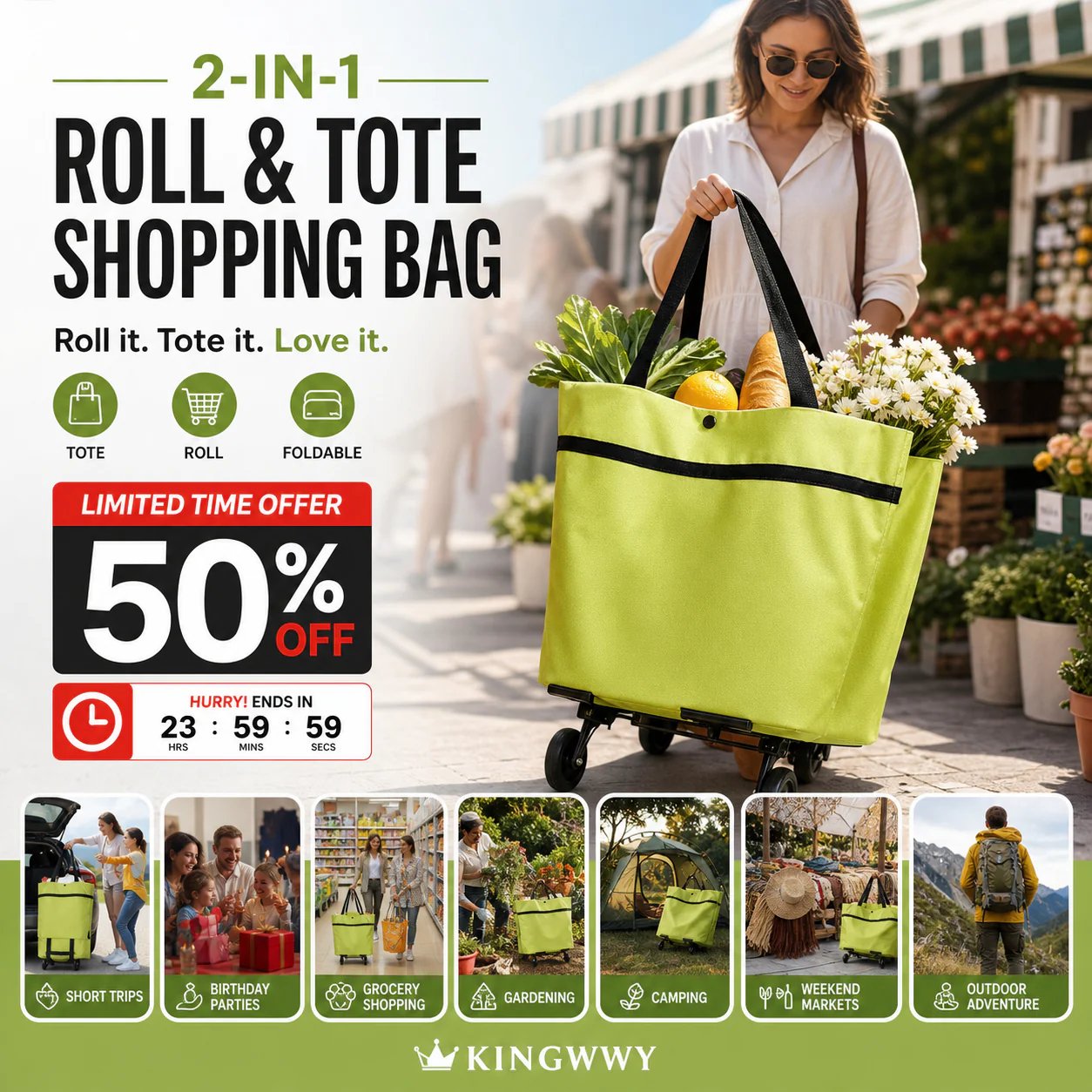 🥳💞 50K+ SALES! ⚡🛒 Shopping bag foldable green bag