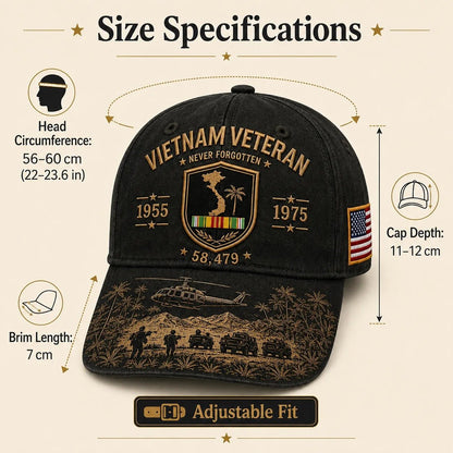 Vietnam Veteran Never Forgotten 1955–1975 Commemorative Cap 🇺🇸