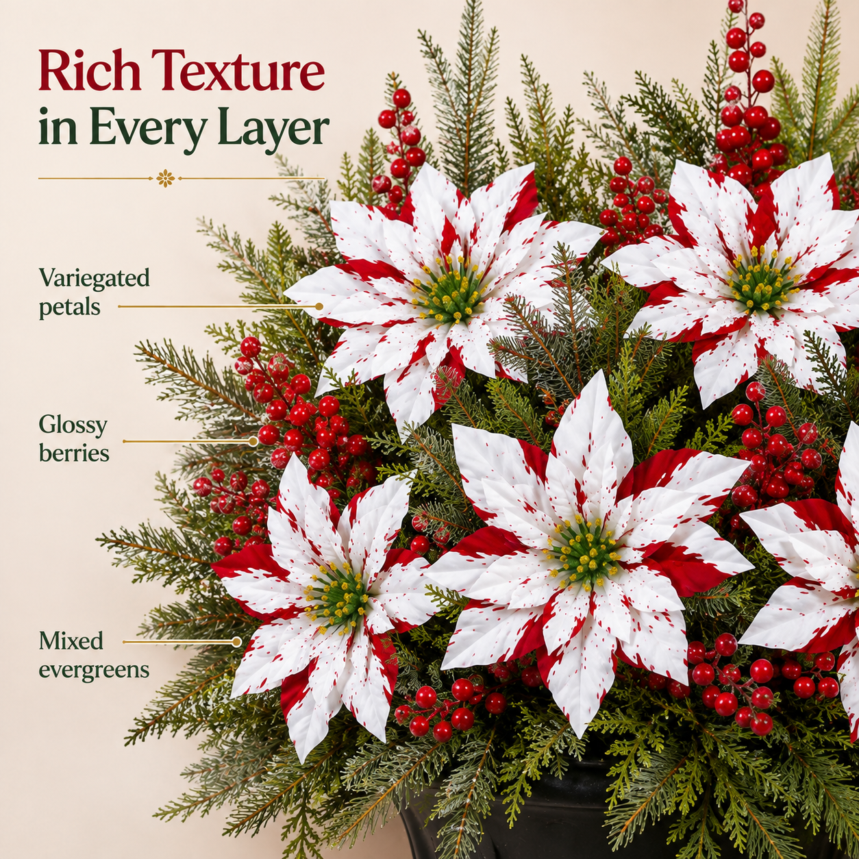 ❤️ Christmas Poinsettia Planter Inserts – Set of 6 Red & White Holiday Floral Picks