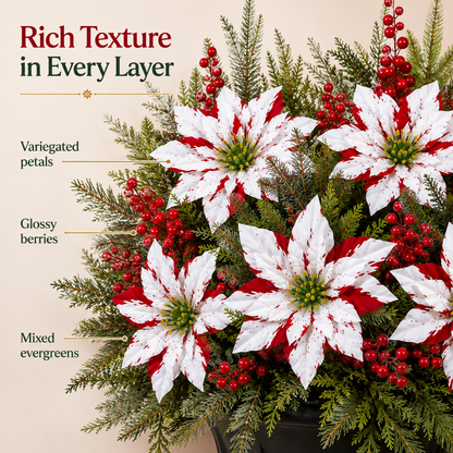 ❤️ Christmas Poinsettia Planter Inserts – Set of 6 Red & White Holiday Floral Picks