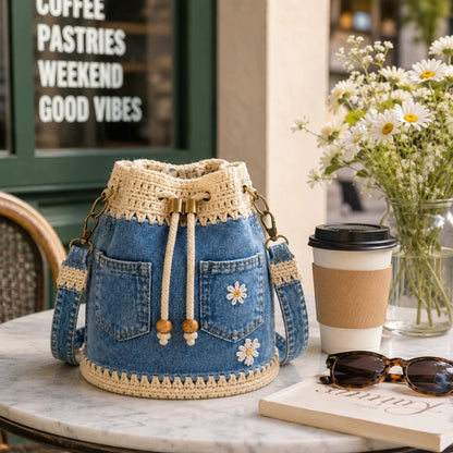 🔥HOT SALE 49% OFF✨👜Denim Crochet Bucket Bag